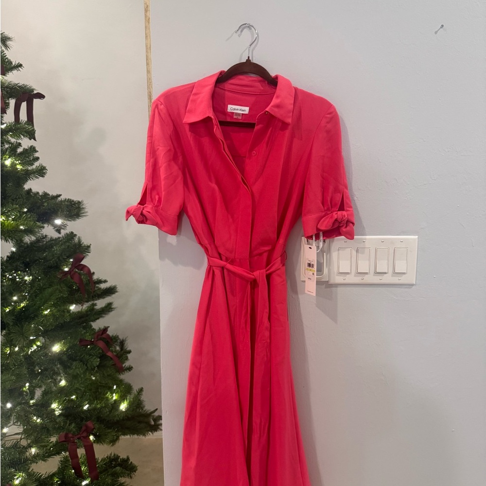 Calvin Klein Vibrant Pink Long Sleeve Dress